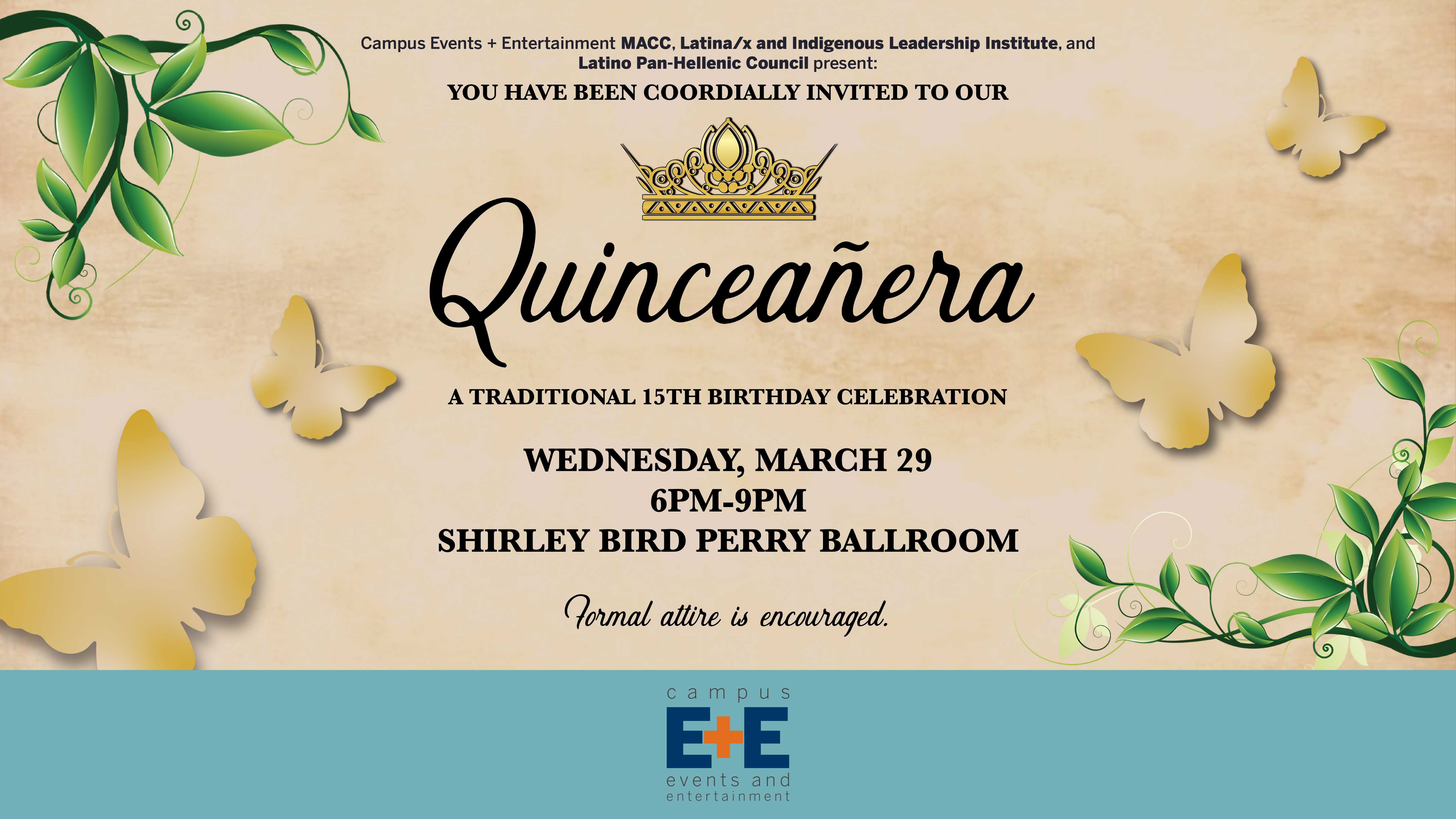 Quinceanera written on tan background