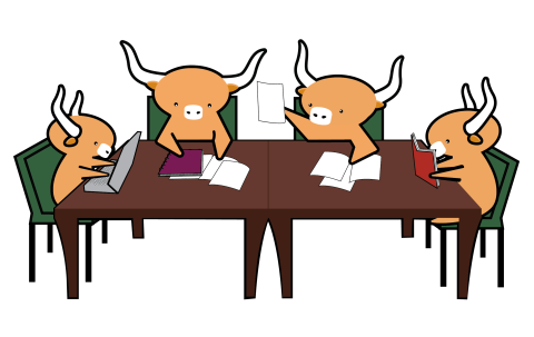 critter mascots sitting around table