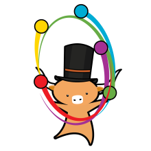 critter mascot juggling