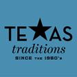 Texas Traditions logo featured on a light blue background. A star is in place of the x in Texas.