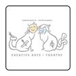 Two illustrated cats with theatre masks, one holding a paint brush, the other with a treble clef