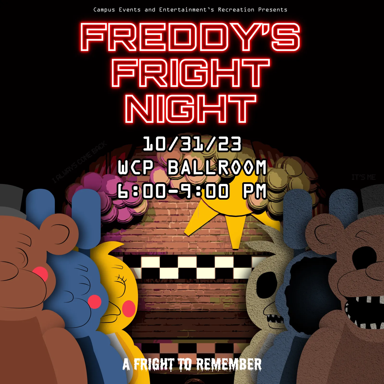 Freddy's Fright Night Poster advertising Freddy's Fright Night with animatronic bears