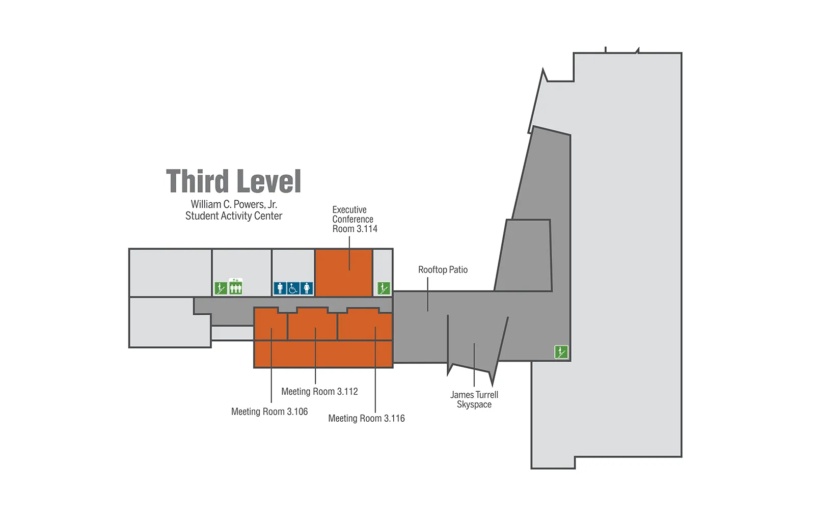 Generic map of William C. Powers, Jr. Student Activity Center third level.