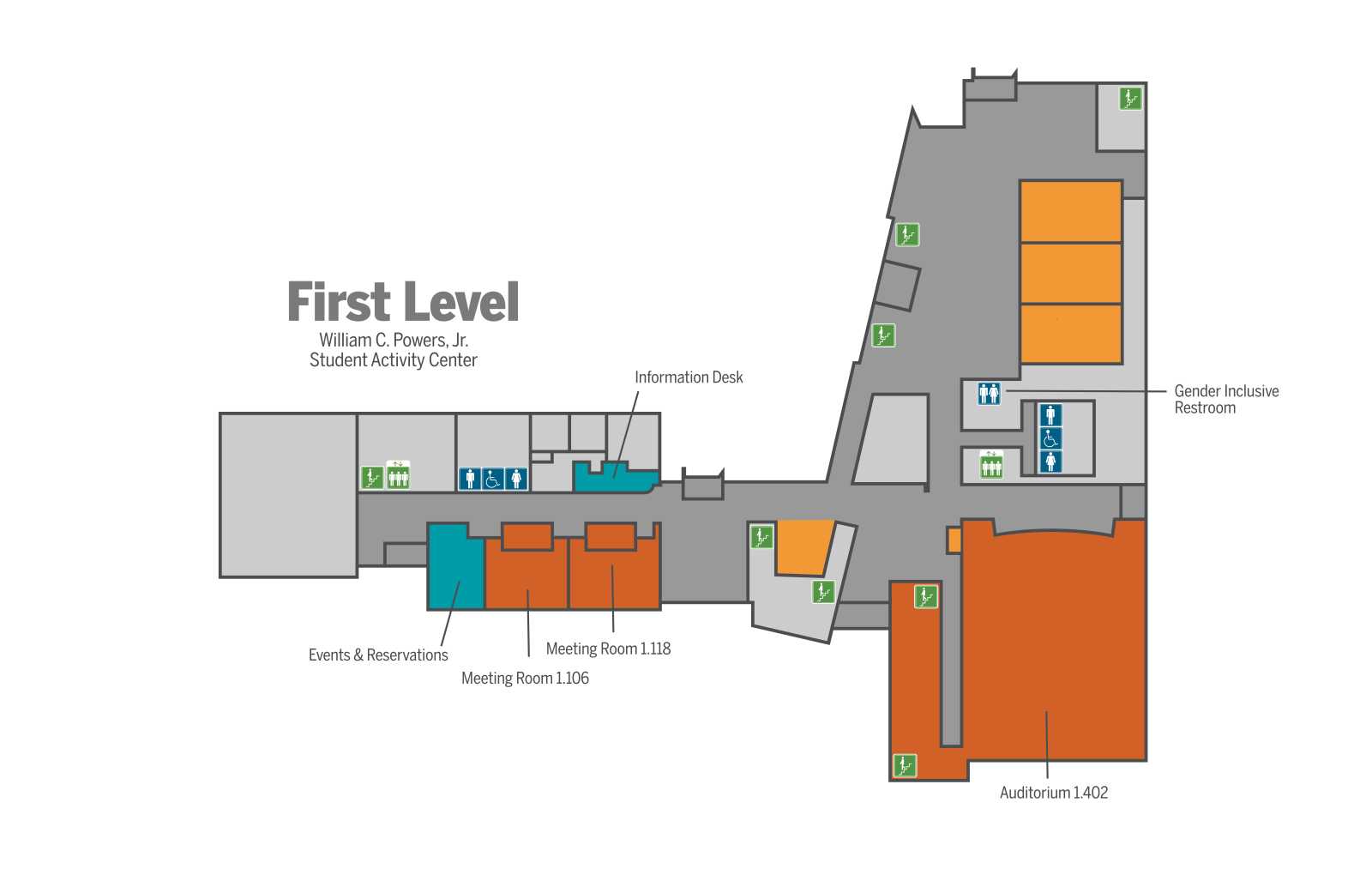 Generic map of William C. Powers, Jr. Student Activity Center first level