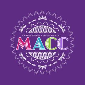 MACC logo on a purple background. Logo is surrounded by white stitching