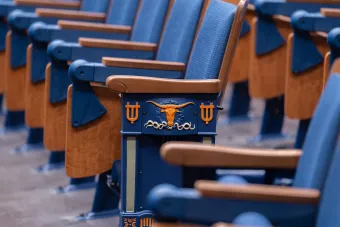 Hogg Memorial Auditorium seats with Longhorn 