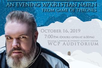 "Hodor is Coming" poster, featuring an image of Game of Thrones star Kristian Nairn and event details