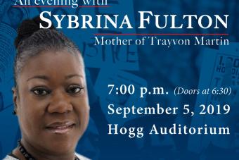 Event image showing activist Sybrina Fulton, along with details about the event