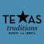 Texas Traditions logo featured on a light blue background. A star is in place of the x in Texas.