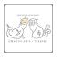 Two illustrated cats with theatre masks, one holding a paint brush, the other with a treble clef
