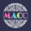 "MACC Mexican American Culture" in colorful text on top of an aztec calendar